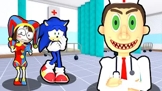 SONIC AND POMNI VS TEAM HOSPITAL ESCAPE IN ROBLOX