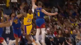 Christian Braun with the BLOCK on LeBron James