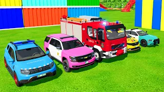 TRANSPORTING TRUCK, DACIA, CHEVROLET, VOLKSWAGEN, VOLVO POLICE CARS IN GARAGES! #9  FS 22