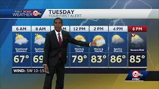 Spotty storms tonight; severe weather possible Tuesday