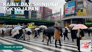 4k hdr japan walk | Rush hour during rainy day Walk in Shinjuku Tokyo japan | silent office workers