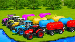 LAMBORGHINI vs JOHN DERRE vs FENDT vs CLAAS vs JCB TRACTORS BATTLE WITH WATER TANKS - FS22