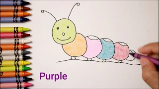Learn Colors for Kids Drawing and Coloring Crayon Flower Caterpillar and Butterfly