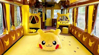 Pikachu Train! Riding the Pokémon train in Japan, where the entire carriage is covered in Pikachu!