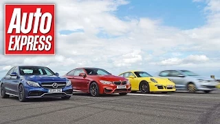 Mercedes C63 AMG S vs BMW M4 vs Porsche 911 C4 GTS - Launch control drag race