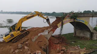 Excavator destroying strong and longest bridge, Komatsu Excavator Machine #essenceworld