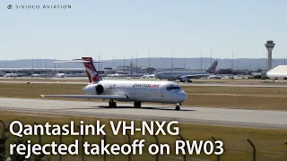 Rejected Takeoff - QantasLink (VH-NXG) stops on RW03 and Qantas Airways (VH-XZM) goes around.