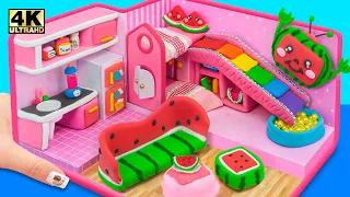 DIY Miniature House ❤️ Building Mini Watermelon Bedroom, Kitchen, Bunk Bed, Slide from Polymer Clay