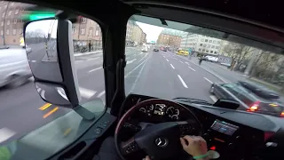 Mercedes Actros driving in Stockholm, Sweden