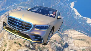 GTA 5 Driving Real GOLD Cars off Mt Chiliad #1 2020 S63 Real car crash