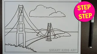 How To Draw The Golden Gate Bridge | Golden Gate Bridge Drawing | Easy Drawing | Smart Kids Art