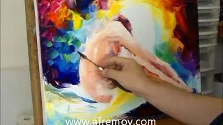 Leonid Afremov creating a painting of a Nude