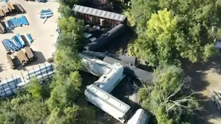 Canadian National Railway crews cleaning up after several train cars derailed in Warren