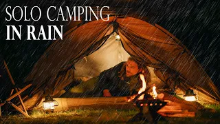 SOLO CAMPING in the RAIN - Relaxing with the sounds of nature | Cozy campfire & rain on a cold night