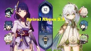 Raiden Overloaded & Nahida Hyperbloom | Spiral Abyss 3.3 Floor 12 (9 Stars) | Genshin Impact