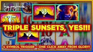 Triple Sunsets on HIGH LIMIT Buffalo Grand Deluxe Slot - 4 SYMBOL TRIGGER!