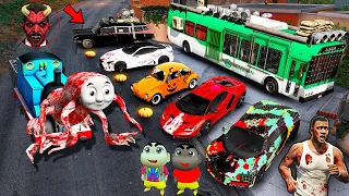 Franklin and ShinChan and BlackChan Stolen Red Devil Boss Horror cars in GTA 5 | Candy Gamer