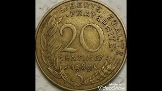 Super rare 1969 France 20 Centimes Coin value prices!!