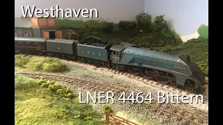 LNER A4 4464 Bittern arrives in Westhaven with a charter