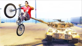 САМЫЕ ЭКСТРЕМАЛЬНЫЕ ТРЮКИ С BMX И ТАНКОМ В ГТА 5 - GTA 5 ТРЮКИ (Баги, угар, поломанный геймпад)