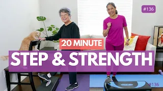 20 Minute Beginner Step Workout & Strength Training | Low impact cardio