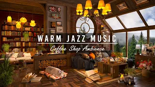 April Jazz Instrumental Music for Relax | Cozy Coffee Shop Ambience with Fireplace Sounds for Study