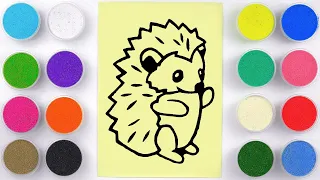 Sand painting & coloring hedgehog for kids and toddlers