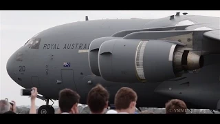 Reversing RAAF C-17A Globemaster + LOUD TAKEOFF - Avalon 2015