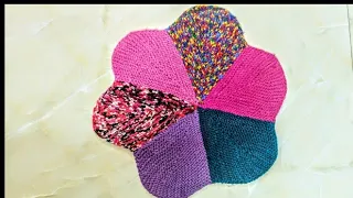 37 FANDE - MULTICOLOUR FLOWER SHAPE POOJA AASAN/TABLE MAT/DOOR MAT KNITTING । #