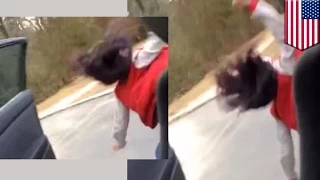 Twerking on the move: Watch idiot girl fall while twerking from a moving car