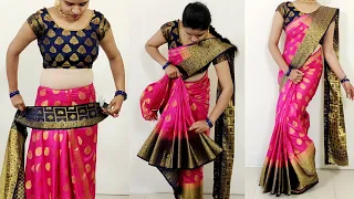 Easy & beautiful silk saree draping step by step for beginners | saree pleats making tricks guide