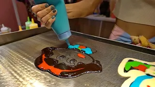 Amazing freehand pancakes in thailand jodd fair night market, thai street food