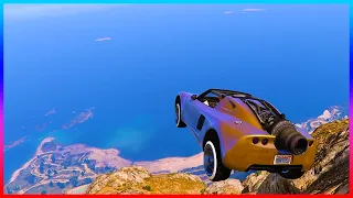 GTA 5 Mount Chiliad Expensive GOLDEN Super Car Crashes! (With Griefer Jesus & Trevor!)