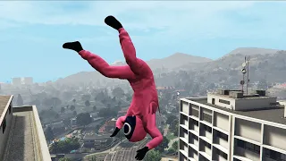 GTA 5 Squid Game Guard Jumping Off Highest Buildings (Ragdols & Fails) #4