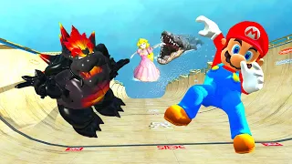 GTA5 Mario, Peach, Luigi VS Bowser fury ,Madame Broode  Funny Ragdolls #43 (Euphoria physics)