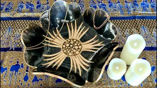 #1013 Amazing Black Resin Sculpted Flower Bowl Dusted With Gold Mica Powder