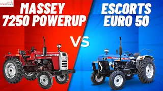 Massey Ferguson 7250 Power Up vs Escorts Powertrac Euro 50 I 50 HP Tractor Comparison I KhetiGaadi