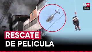Incendio en Barrios Altos: increíble rescate en helicóptero PNP a persona atrapada en edificio