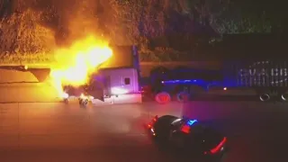 Police chase: Stolen big rig bursts into flames