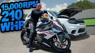 BMW S1000RR VS THE WORLD! 1600HP Trackhawk | 1100HP Evo | Tesla Plaid | 1400HP Coyote | 1000HP GT500