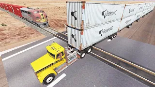 Long Giant Truck Accidents on Railway and Train is Coming #25 | BeamNG Drive