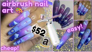 🎨CHEAP & EASY AIRBRUSH NAILS☁️ I TESTING A CHEAP AIRBRUSH FROM AMAZON😬