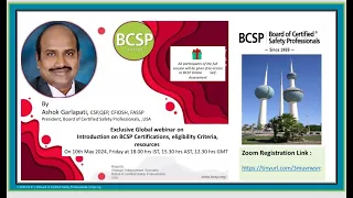 Exclusive 4th  Global webinar on BCSP Certifications forSH&E Social Media Groups Members