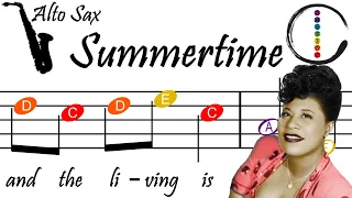 Summertime - Alto Saxophone Beginner Sheet Music with Easy Notes & Letters