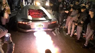 This Lamborghini Aventador is literally ON FIRE, HUGE FLAMES!