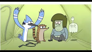 Mordecai Muscle Man and Rigby high fives Punch Each other