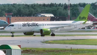 The Airbus A220 Airbaltic did not take off the first time. Sheremetyevo after the rain. June 2019