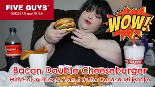 Five Guys Burgers & Fries Bacon Double Cheeseburger Mukbang with a Peanut Butter Banana Milkshake