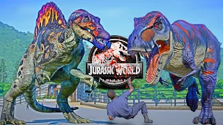 Spinosaurus vs Tyrannosaurus REX, King Shark, Indominus REX Dino Fight 🌍 JURASSIC WORLD EVOLUTION
