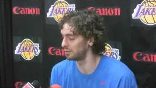 Pau Gasol addresses the Spanish speaking media